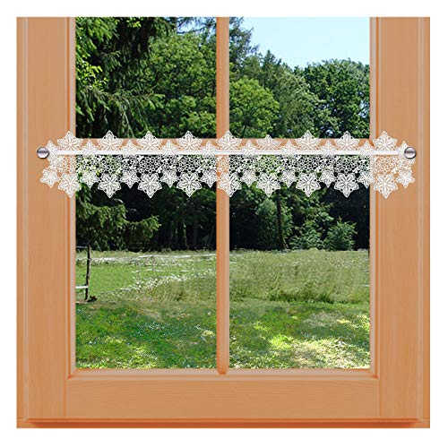 Feenhaus-Spitzenkante Jolanda Vogtländische Spitzenstickerei | Feenhaus-Spitzengardine in Natur - traditionelle Blumenspitze | fein gestickte Scheibengardine Blüten-Motiv Höhe x Breite 13 x 80 cm von kollektion MT