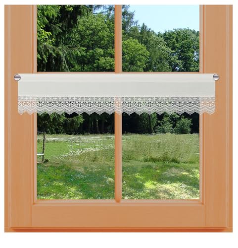 Landhaus-Scheibengardine Inkas Vogtländische Spitze Scheibenhänger mit Stickereikante Kurzgardine in Natur | klassisch-zarte Spitzengardine | gestickte Ornamente Panneaux Höhe x Breite 16 x 67 cm von kollektion MT