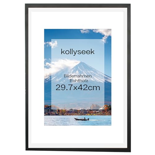 Bilderrahmen A3 Echtholz mit Passepartout Holz Rahmen mit Acrylglas Kieferholz Fotorahmen DIN A3 (29,7cm×42cm) mit Bruchsicherem Acrylglas platten bilderrahmen Schwarz Weiss zimmer deko(schwarz) von kollyseek