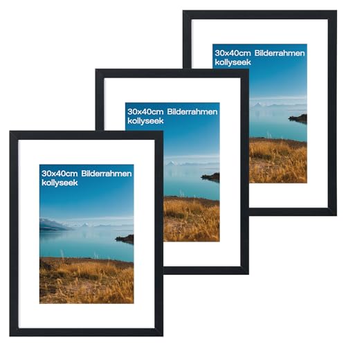 kollyseek 3er Set Bilderrahmen 30x40 cm aus MDF und Acrylglas-Schwarz Fotorahmen Bilderrahmen holz,zum Aufhängen & Aufstellen, Wohnzimmer zum Stellen und Hängen, Schwarz Dekorahmen von kollyseek