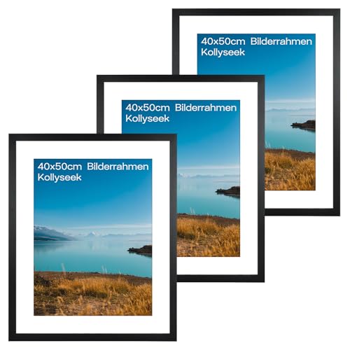 kollyseek 3er Set Bilderrahmen 40x50 cm aus MDF und Acrylglas-Schwarz Fotorahmen Bilderrahmen holz,zum Aufhängen & Aufstellen, Wohnzimmer zum Stellen und Hängen, Schwarz Dekorahmen von kollyseek