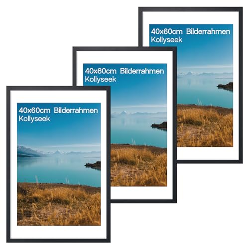 kollyseek 3er Set Bilderrahmen 40x60 cm aus MDF und Acrylglas-Schwarz Fotorahmen Bilderrahmen holz,zum Aufhängen & Aufstellen, Wohnzimmer zum Stellen und Hängen, Schwarz Dekorahmen von kollyseek