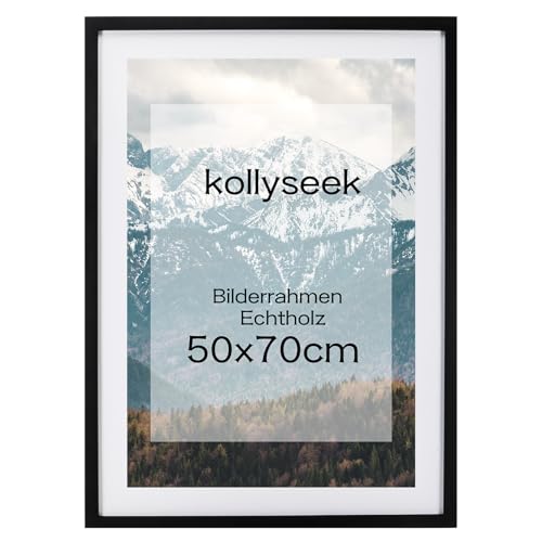 kollyseek Bilderrahmen 50x70cm Schwarz Echtholz mit Passepartout Pine Holz Rahmen mit Bruchsicherem Acrylglas Kieferholz Fotorahmen schwarz bilderrahmen picture frame zimmer deko von kollyseek