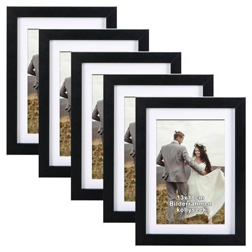 kollyseek 5er Set Bilderrahmen 13x18 cm aus MDF und Acrylglas-Schwarz Fotorahmen Bilderrahmen holz,zum Aufhängen & Aufstellen, Wohnzimmer zum Stellen und Hängen, Schwarz Dekorahmen von kollyseek