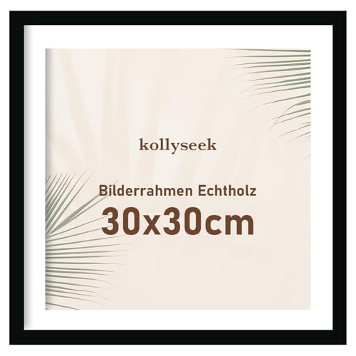 kollyseek Bilderrahmen 30x30cm Echtholz mit Passepartout Holz Rahmen mit Acrylglas Kieferholz Fotorahmen mit Bruchsicherem Acrylglas platten bilderrahmen schwarz zimmer deko von kollyseek