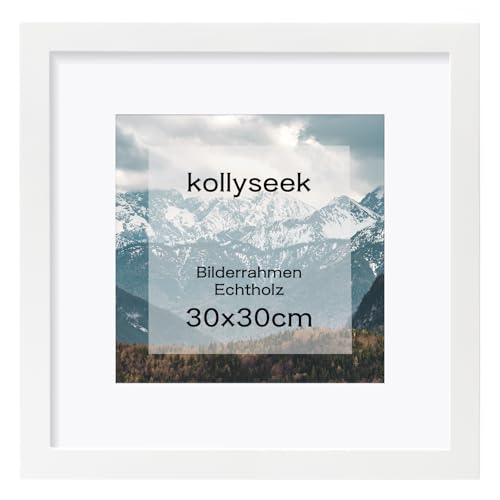 kollyseek Bilderrahmen 30x30cm Weiß Echtholz mit Passepartout Pine Holz Rahmen mit Bruchsicherem Acrylglas Kieferholz Fotorahmen Weiß bilderrahmen picture frame von kollyseek