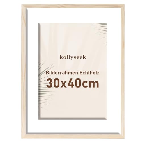 kollyseek Bilderrahmen 30x40cm Echtholz mit Passepartout Holz Rahmen mit Acrylglas Kieferholz Fotorahmen mit Bruchsicherem Acrylglas platten bilderrahmen Wood zimmer deko von kollyseek