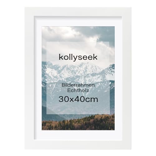 kollyseek Bilderrahmen 30x40cm Weiß Echtholz mit Passepartout Pine Holz Rahmen mit Bruchsicherem Acrylglas Kieferholz Fotorahmen schwarz bilderrahmen picture frame von kollyseek