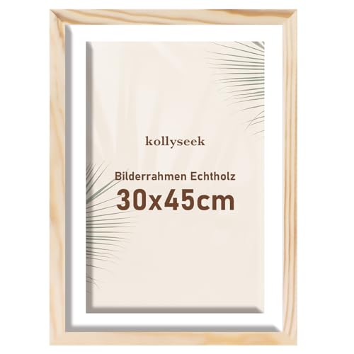 kollyseek Bilderrahmen 30x45cm Echtholz mit Passepartout Holz Rahmen mit Acrylglas Kieferholz Fotorahmen mit Bruchsicherem Acrylglas platten bilderrahmen Wood zimmer deko von kollyseek