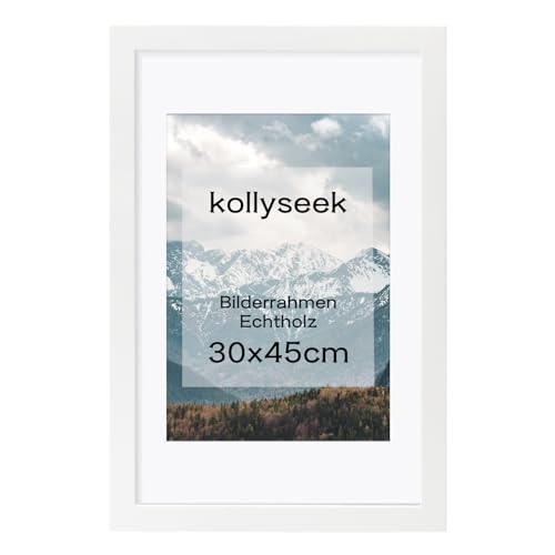 kollyseek Bilderrahmen 30x45cm Weiß Echtholz mit Passepartout Pine Holz Rahmen mit Bruchsicherem Acrylglas Kieferholz Fotorahmen schwarz bilderrahmen picture frame von kollyseek