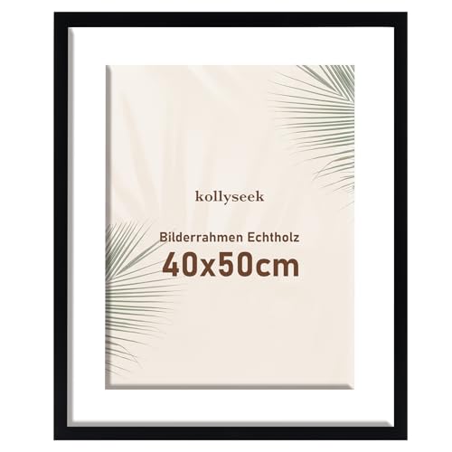 kollyseek Bilderrahmen 40x50cm Echtholz mit Passepartout Holz Rahmen mit Acrylglas Kieferholz Fotorahmen mit Bruchsicherem Acrylglas platten bilderrahmen schwarz zimmer deko von kollyseek