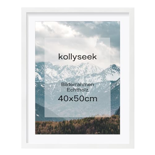 kollyseek Bilderrahmen 40x50cm Weiß Echtholz mit Passepartout Pine Holz Rahmen mit Bruchsicherem Acrylglas Kieferholz Fotorahmen schwarz bilderrahmen picture frame von kollyseek