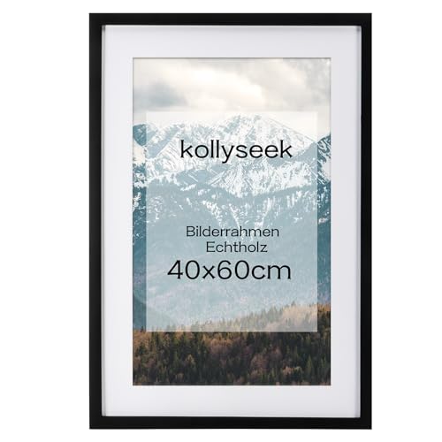 kollyseek Bilderrahmen 40x60cm Schwarz Echtholz mit Passepartout Pine Holz Rahmen mit Bruchsicherem Acrylglas Kieferholz Fotorahmen schwarz bilderrahmen picture frame zimmer deko von kollyseek