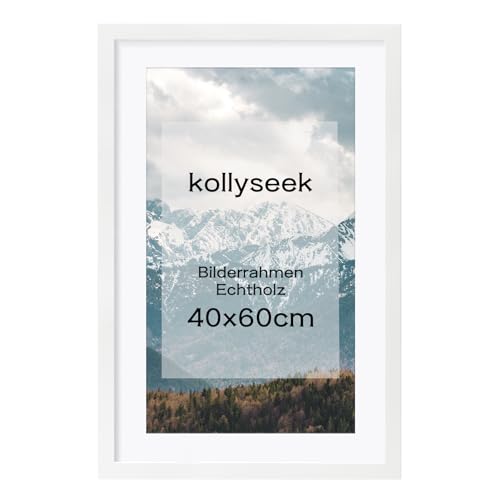 kollyseek Bilderrahmen 40x60cm Weiß Echtholz mit Passepartout Pine Holz Rahmen mit Bruchsicherem Acrylglas Kieferholz Fotorahmen Weiß bilderrahmen picture frame von kollyseek