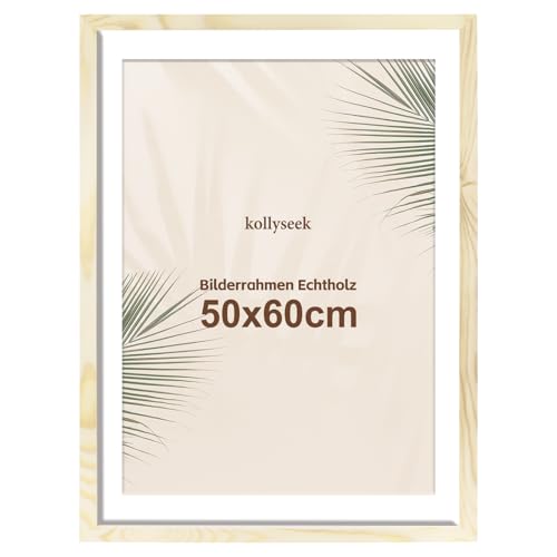 kollyseek Bilderrahmen 50x60cm Echtholz mit Passepartout Holz Rahmen mit Acrylglas Kieferholz Fotorahmen mit Bruchsicherem Acrylglas platten bilderrahmen Wood zimmer deko von kollyseek