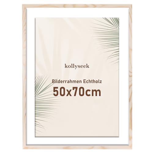 kollyseek Bilderrahmen 50x70cm Echtholz mit Passepartout Holz Rahmen mit Acrylglas Kieferholz Fotorahmen mit Bruchsicherem Acrylglas platten bilderrahmen Wood zimmer deko von kollyseek