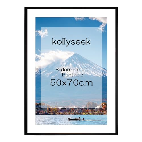 kollyseek Bilderrahmen 50x70cm Echtholz mit Passepartout Holz Rahmen mit Plexiglas Kieferholz Fotorahmen mit Bruchsicherem Acrylglas platten bilderrahmen Schwarz Weiss zimmer deko(schwarz) von kollyseek