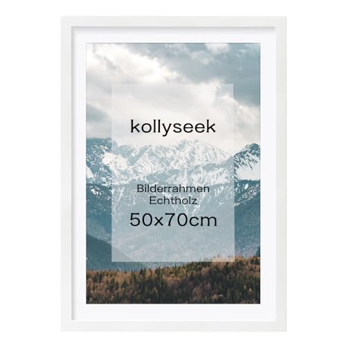 kollyseek Bilderrahmen 50x70cm Weiß Echtholz mit Passepartout Pine Holz Rahmen mit Bruchsicherem Acrylglas Kieferholz Fotorahmen Weiß bilderrahmen picture frame von kollyseek