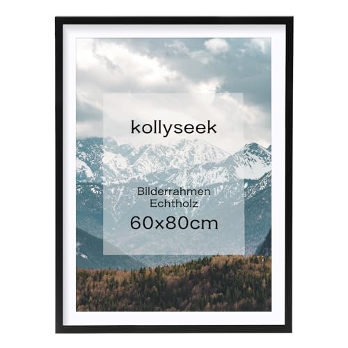 kollyseek Bilderrahmen 60x80cm Schwarz Echtholz mit Passepartout Pine Holz Rahmen mit Bruchsicherem Acrylglas Kieferholz Fotorahmen schwarz bilderrahmen picture frame von kollyseek