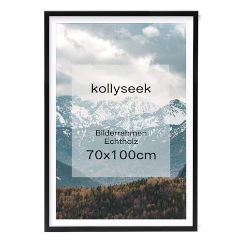 kollyseek Bilderrahmen 70x100cm Schwarz Echtholz mit Passepartout Pine Holz Rahmen mit Bruchsicherem Acrylglas Kieferholz Fotorahmen schwarz bilderrahmen picture frame von kollyseek