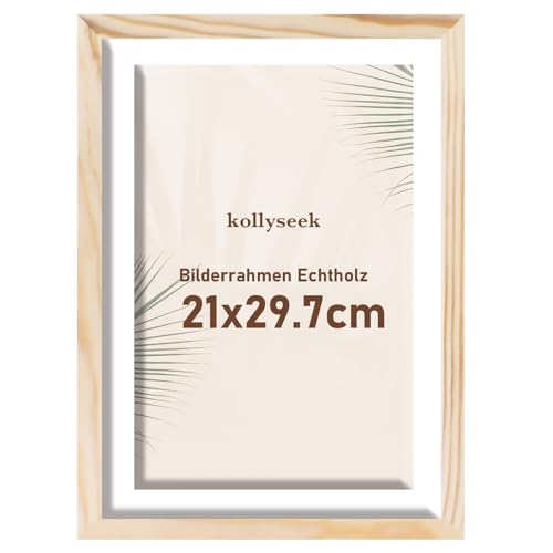 kollyseek Bilderrahmen A4 Echtholz mit Passepartout Holz Rahmen mit Acrylglas Kieferholz Fotorahmen DIN A4 (21x30 cm) mit Bruchsicherem Acrylglas platten bilderrahmen Wood zimmer deko von kollyseek