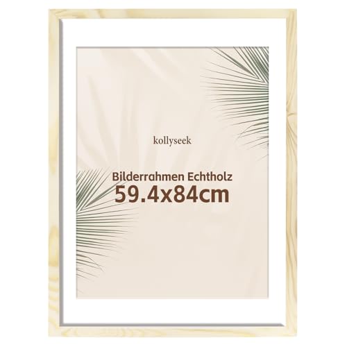 kollyseek Bilderrahmen Din A1(59.4x84.1cm) Echtholz mit Passepartout Holz Rahmen mit Acrylglas Kieferholz Fotorahmen mit Bruchsicherem Acrylglas platten bilderrahmen Wood zimmer deko von kollyseek