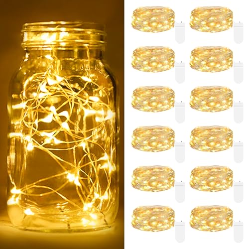 【12 Stück】 LED Mini Lichterkette mit Batterie, 2M 20 LED Led Lichterkette mit Batteriebetrieben, Lichterkette Innen, DIY Lichterkette Klein Wasserdicht für Party Hochzeit Weihnachtsdeko (Warmweiß) von kolpop