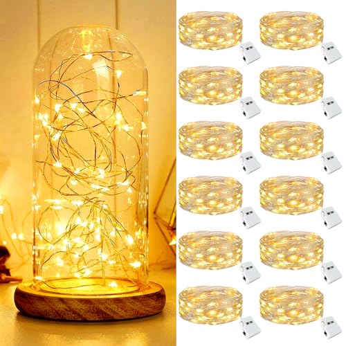 【12 Stück】 Mini Lichterkette mit Batterie, Led Lichterkette mit Batteriebetrieben, Lichterkette Innen, 3 Modi DIY Lichterkette Klein Wasserdicht für Party Hochzeit Weihnachtsdeko (Warmweiß) von kolpop