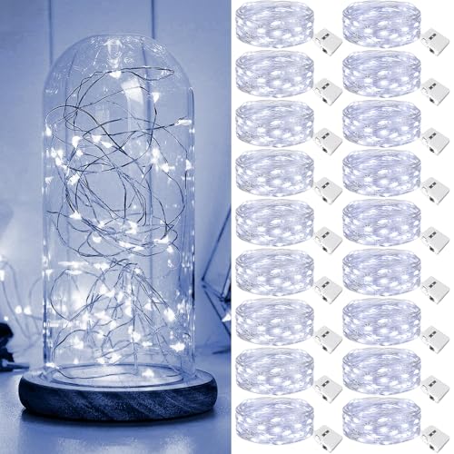 【18 Stück】 LED Mini Lichterkette mit Batterie, Led Lichterkette mit Batteriebetrieben, Lichterkette Innen, DIY Lichterkette Klein Wasserdicht für Party Hochzeit Weihnachtsdeko (Kaltes Weiß) von kolpop