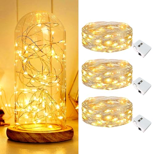 【3 Stück】 Mini Lichterkette mit Batterie, 2M 20 LED Led Lichterkette mit Batteriebetrieben, Lichterkette Innen, 3 Modi DIY Lichterkette Klein Wasserdicht für Party Hochzeit Weihnachtsdeko (Warmweiß) von kolpop