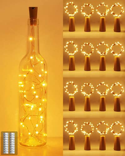 kolpop 16 Stück Flaschenlicht Batterie, Flaschenlichterkette 2M 20LED Glas Korken Licht Lichterkette für Flasche für außen/innen Deko für Party, Hochzeit, Weihnachten - Warmweiß von kolpop