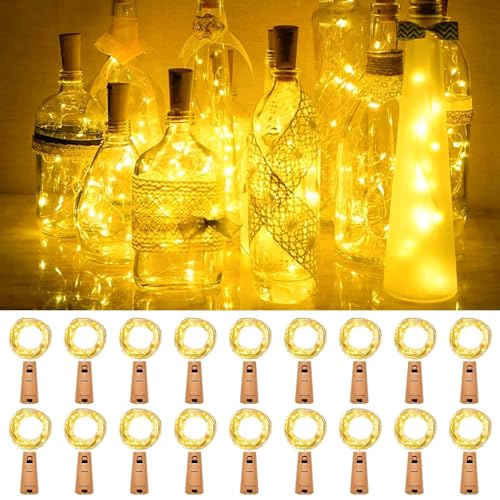 kolpop 18 Stück LED Lichterkette mit Batterie, 2M 20LED Mini Lichterkette für Außen/Innen Deko Flaschenlichter DIY, Party, Hochzeit, Weihnachten - Warmweiß von kolpop