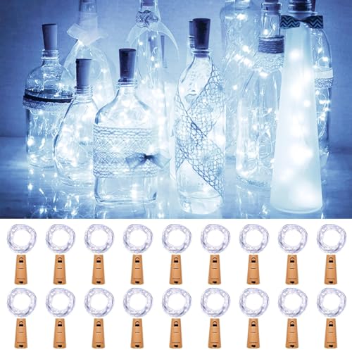 kolpop 18 Stück Flaschenlicht Batterie, Flaschen Lichterkette 2M 20LED Glas Korken Licht Lichterkette mit Batterie für außen/innen Deko Flaschenlichter DIY, Party, Hochzeit, Weihnachten-Kaltweiß von kolpop