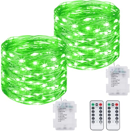 kolpop 2 Stück Lichterkette Batterie mit Timer, 12M 120LED Lichterketten, 8 Modi mit Fernbedienung, IP65 Wasserdicht Weihnachtsbeleuchtung für Zimmer Garten Krüge Weihnachten Außen Innen Deko, Grün von kolpop