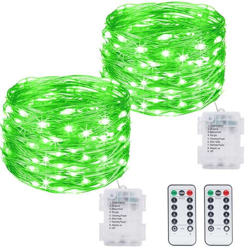 kolpop 2 Stück Lichterkette Batterie mit Timer, 12M 120LED Lichterketten, 8 Modi mit Fernbedienung, IP65 Wasserdicht Weihnachtsbeleuchtung für Zimmer Garten Krüge Weihnachten Außen Innen Deko, Grün von kolpop