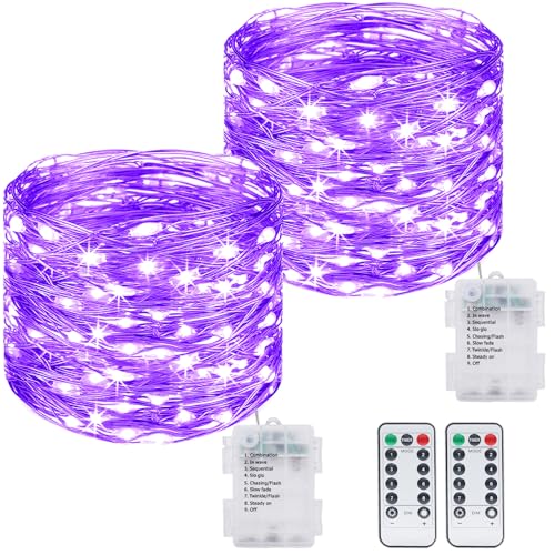 kolpop 2 Stück Lichterkette Batterie mit Timer, 12M 120LED Lichterketten, 8 Modi mit Fernbedienung, IP65 Wasserdicht Weihnachtsbeleuchtung für Zimmer Garten Krüge Weihnachten Party Deko, Violett von kolpop