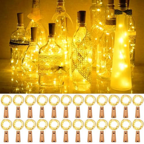 kolpop 24 Stück Flaschenlicht Batterie, Flaschen Lichterkette 2M 20LED Glas Korken Licht Lichterkette mit Batterie für außen/innen Deko Flaschenlichter DIY, Party, Hochzeit, Weihnachten - Warmweiß von kolpop