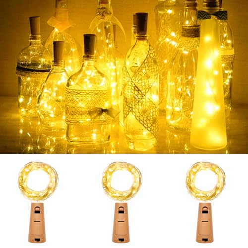 kolpop 3 Stück LED Lichterkette mit Batterie, 2M 20LED Mini Lichterkette für Außen/Innen Deko Flaschenlichter DIY, Party, Hochzeit, Weihnachten - Warmweiß von kolpop