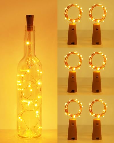 kolpop 6 Stück Flaschenlicht Batterie, 2m 20 LED Glas Korken Licht Kupferdraht Lichterkette für Flasche für Party Garten Weihnachten Halloween Hochzeit (Warmweiß) von kolpop