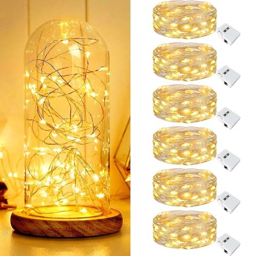 kolpop 【6 Stück LED Mini Lichterkette mit Batterie, 2M 20 Led Lichterkette mit Batteriebetrieben, Lichterkette Innen, DIY Lichterkette Klein Wasserdicht für Party Hochzeit Weihnachtsdeko (Warmweiß) von kolpop