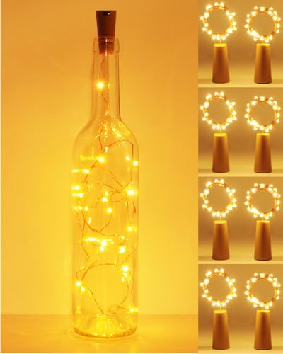 kolpop 8 Stück Flaschenlicht Batterie, Flaschenlichterkette 2M 20LED Glas Korken Licht Lichterkette für Flasche für außen/innen Deko für Party Hochzeit Weihnachten, Warmweiß von kolpop