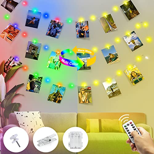 kolpop Fotowand für Zimmer Deko, Lichterkette mit Klammern für Fotos 5M 50LED Foto Lichterkette Batterie Fotoclips Lichterkette für Wohnzimmer, Weihnachten, Hochzeiten, Party Warmweiß Mehrfarbig von kolpop