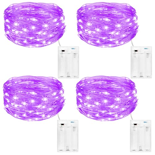 kolpop LED Lichterkette Batterie [4 Pack], Lichterketten für Zimmer, 5m 50er Micro LED Lichterkette Draht Innen Batteriebetrieben für Party Weihnachten Weihnachtsbaum Halloween Hochzeit Deko(Lila) von kolpop