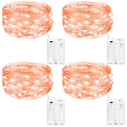 kolpop LED Lichterkette Batterie [4 Stück], Lichterketten für Zimmer, 5m 50er Micro LED Lichterkette Draht Innen Batteriebetrieben für Halloween Party Weihnachten Hochzeit Deko(Orange Farbe) von kolpop