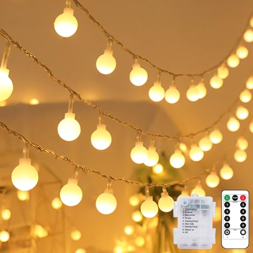 kolpop Lichterkette Batterie Innen, 10.3M 80 LED Warmweiß Lichterkette Kugeln, Wasserdicht Lichterketten Außen mit Timer Fernbedienung, 8 Modi für Zimmer, Balkon, Hochzeit, Party, Weihnachten Deko von kolpop