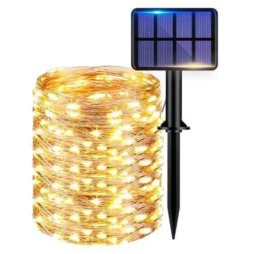 kolpop Solar Lichterkette Aussen, 22M 220 LED Solarlichterkette Außen Wetterfest, 8 Modi Kupferdraht Lichterketten Outdoor für Garten, Terrasse, Balkon, Hof, Hochzeit, Party Deko, 1 Stück Warmweiß von kolpop