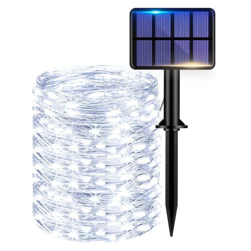 kolpop Solar Lichterkette Aussen, 22M 220 LED Solarlichterkette Außen Wetterfest, 8 Modi Kupferdraht Lichterketten Outdoor für Garten, Terrasse, Balkon, Hof, Hochzeit, Party Deko, 1 Stück Kaltweiß von kolpop