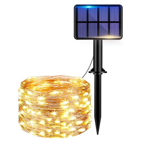 kolpop Solar Lichterkette Aussen, 6M 60 LED Solarlichterkette Außen Wetterfest, 8 Modi Kupferdraht Lichterketten Outdoor für Garten, Terrasse, Balkon, Hof, Hochzeit, Party Deko, 1 Stück Warmweiß von kolpop