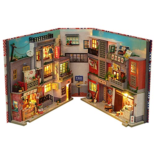Book Nook Kit, 3D Puzzle LED Puppenhäuser Bücherecke Bücherregal Insert Dekor, Holz Buchecke Bausatz Modellbausatz Kreativität, Geschenk von komsoup