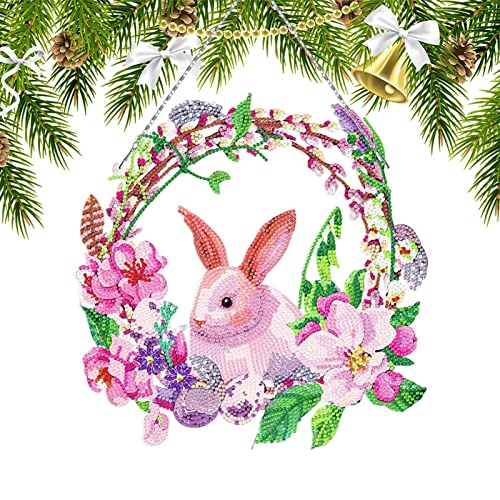 komsoup Kranz Ostern Deko, 5D Diamant Kunst Malerei Kits, Diamond Pasted Painting Sets Mit LED-Lampe, Diamant Painting Anhänger Hase Ostereier Für Home Wall Decor von komsoup